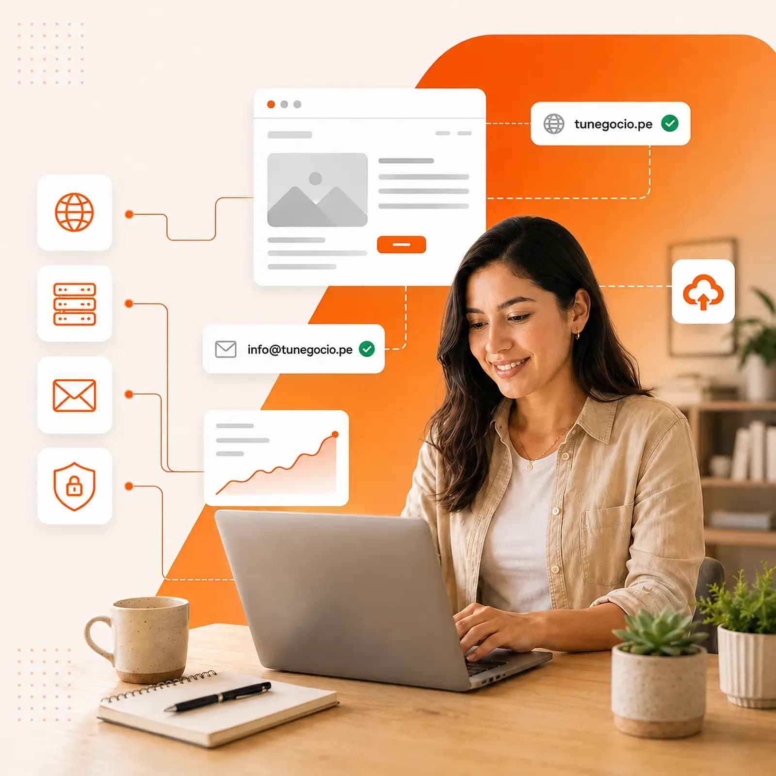 Emprendedora peruana gestionando su negocio online con HostingPerú