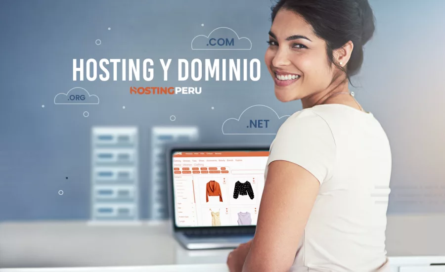 Emprendedora mostrando su negocio digital con hosting y dominio Hostingperu.com