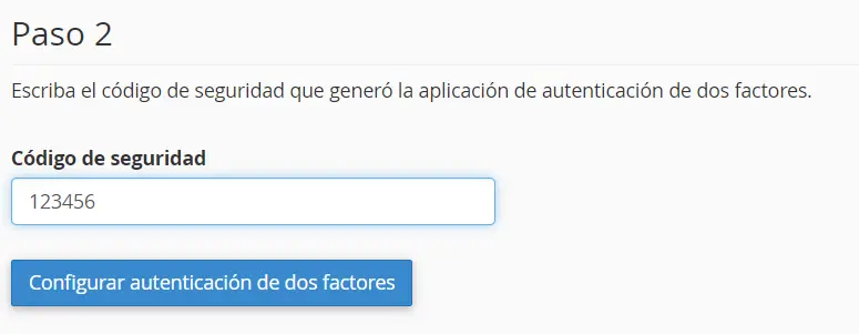 Código de Seguridad de Autenticación de 2 Factores