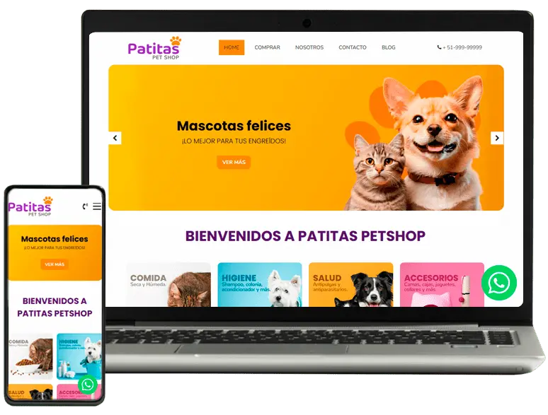 Plantilla personalizada de diseño de páginas web para accesorios de mascotas