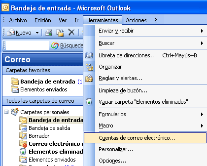 Paso 1 - configurar correo electrónico en Microsoft Outlook 2003