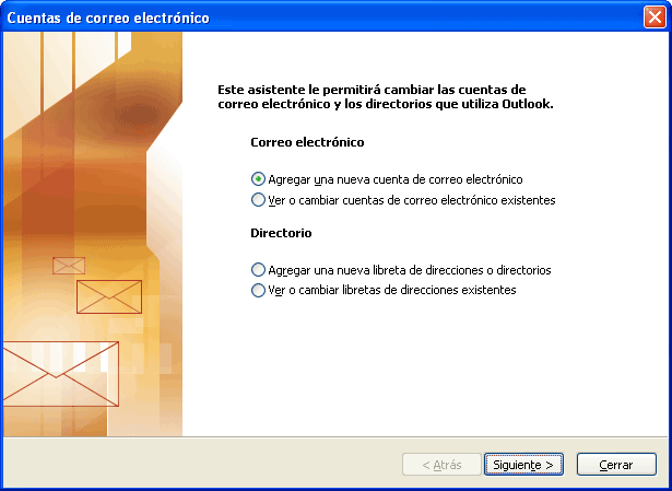 Paso 2 - configurar correo electrónico en Microsoft Outlook 2003
