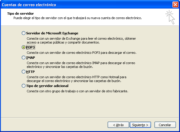 Paso 3 - configurar correo electrónico en Microsoft Outlook 2003