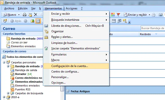 Paso 1 - configurar correo electrónico en Microsoft Outlook 2007