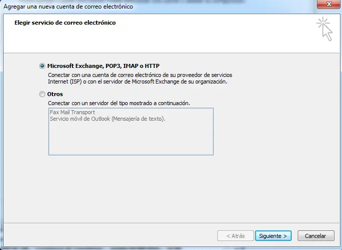 Paso 3 - configurar correo electrónico en Microsoft Outlook 2007