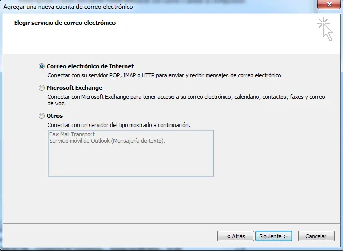 Paso 4.1 - configurar correo electrónico en Microsoft Outlook 2007