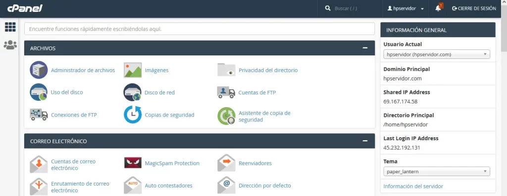 Panel de Control cPanel