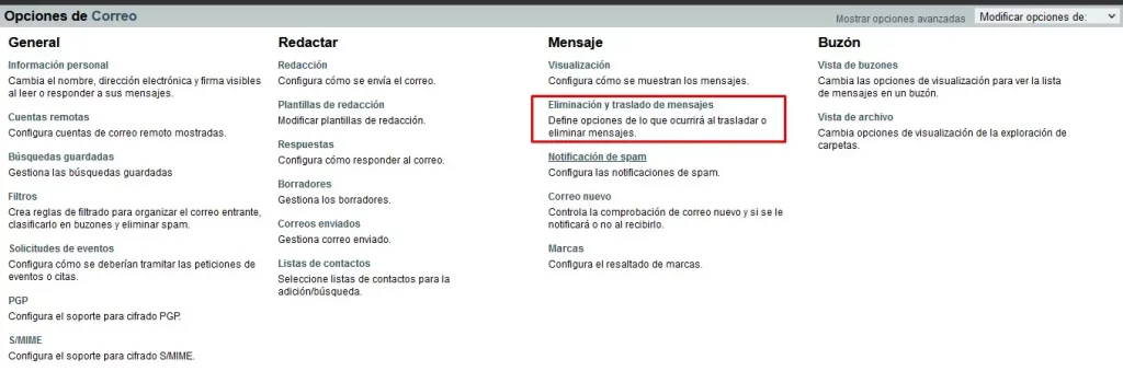 Configuración de eliminación y traslados